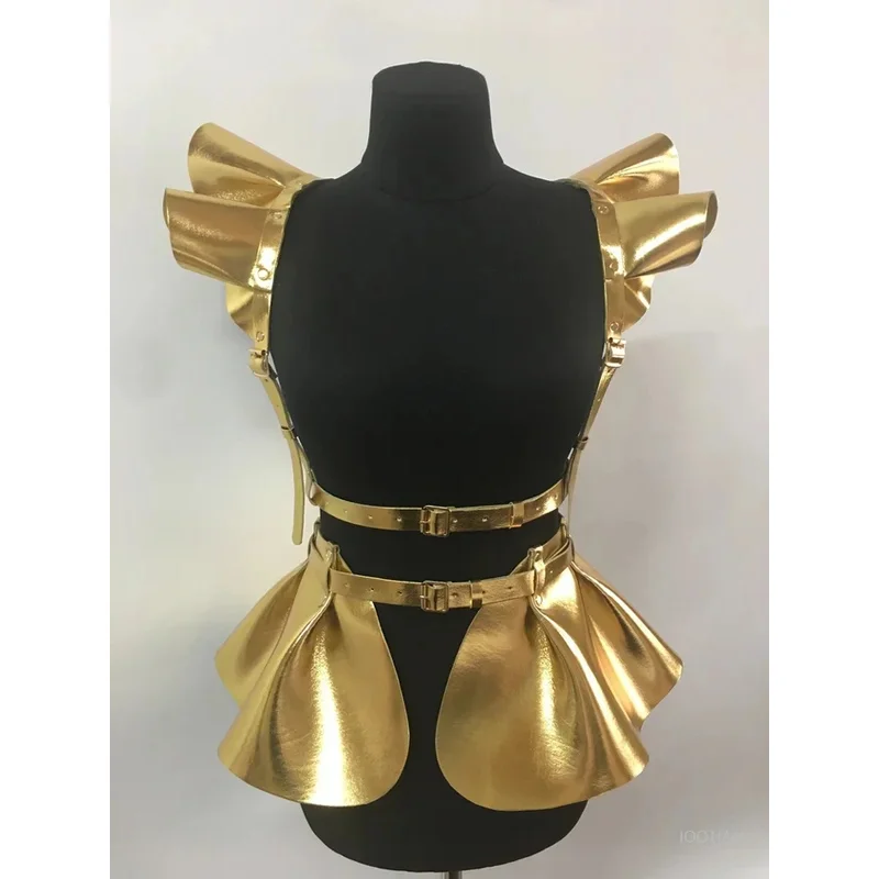 

Women's Belt Gothic Pannier Suspenders Holographic Leather Stage Show Cosplay Sexy Pu Skirt Multicolor Belt Dress Costume 2025