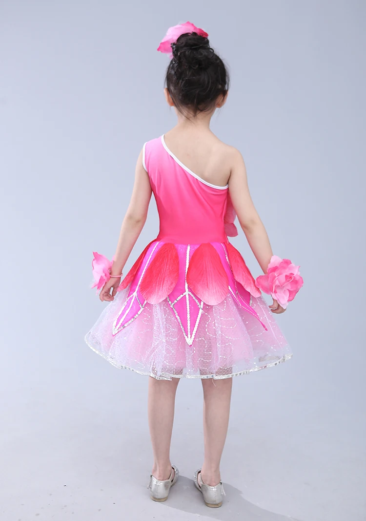 2024 Girls Pink Flower Dance Costumes Kindergarten Performance Clothing Festival Dance Dress Carnival Supplies Kids Dance Wear