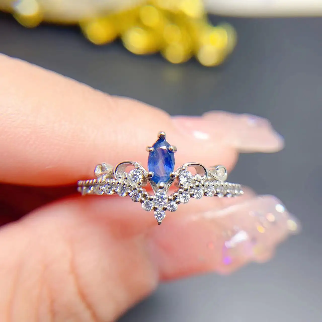 

Fashion Sapphire Ring for Party 3mm*5mm Natural Sapphire Marqiuse Cut 925 Silver Sapphire Jewelry Birthday Gift for Woman