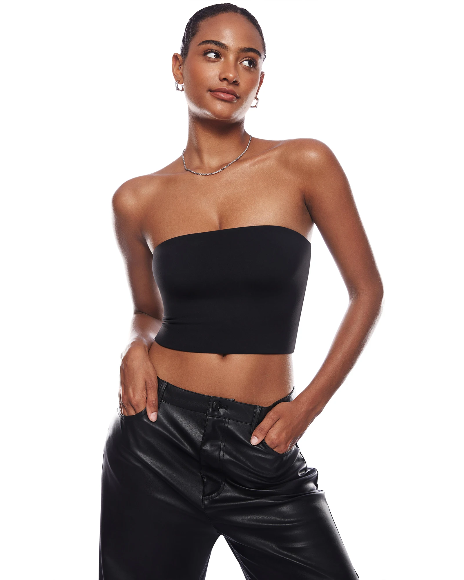 Women's Tube Tops Strapless Bandeau Crop Top Double Lined Sexy Summer Going Out Tops Solid Stretchy