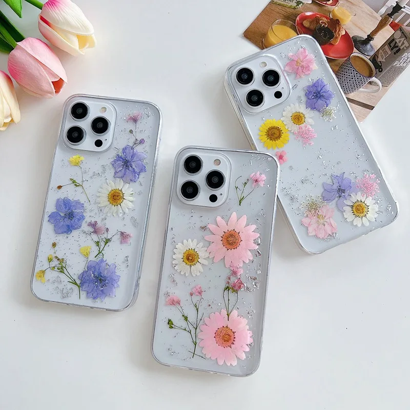 Real Dried Pressed Flower Phone Case For iPhone 16 15 14 13 11 12 Pro Max 15 16 Plus 16 Pro Max X XS Max XR 7 8 Case Capa Coque