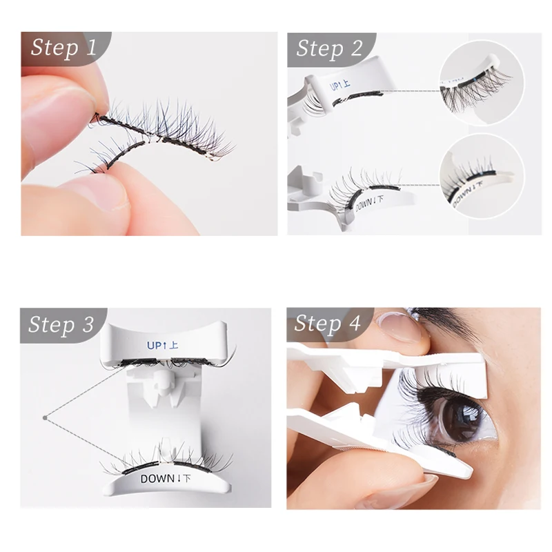 4 Magnetic Eyelashes handmade 3D natural magnetic false eyelashes 4PCS reusable magnetic eyelashes Tweezers Set Makeup Tools