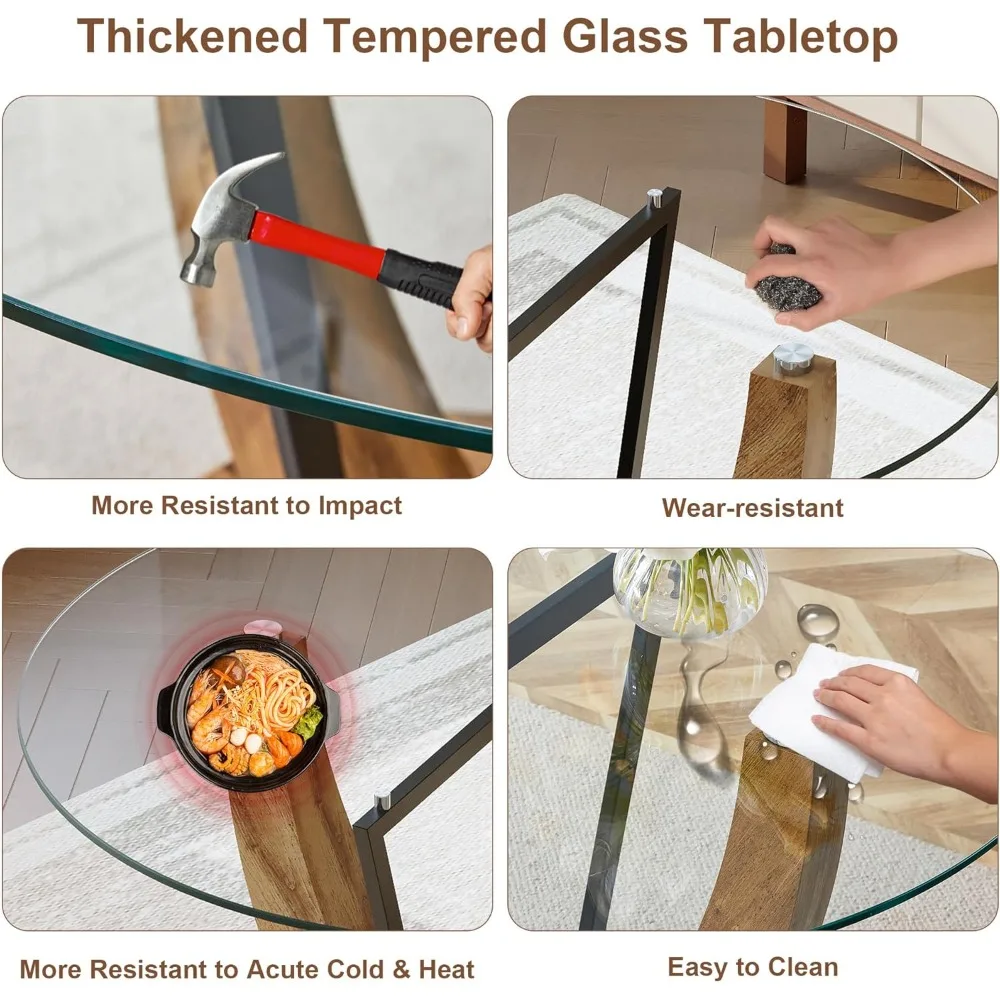 طقم طاولة طعام زجاجية مستديرة مقاس 48 بوصة مع 4 كراسي بنية وقاعدة خشبية للمطبخ