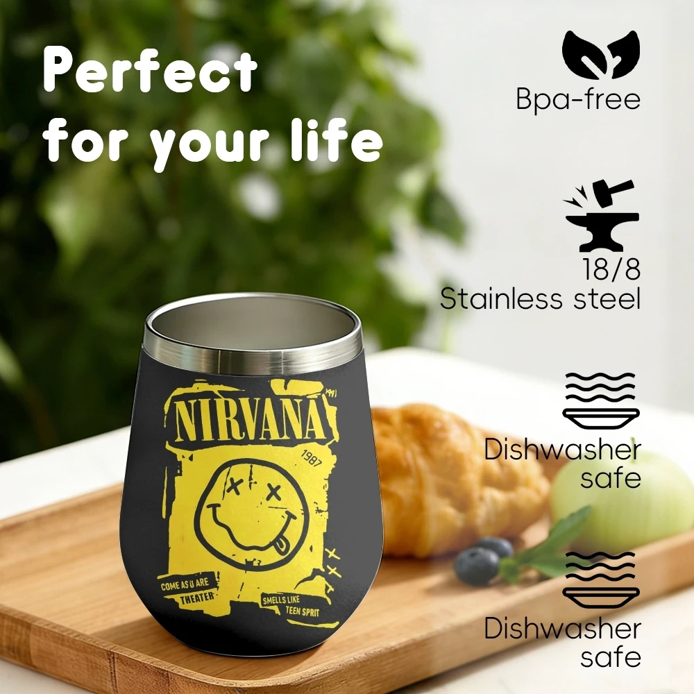 Rock Band N-nirvana Vacuum Flasks 12oz Insulated Wine Tumbler Vacuum Coffee Mug Egg Shape Thermos Cup