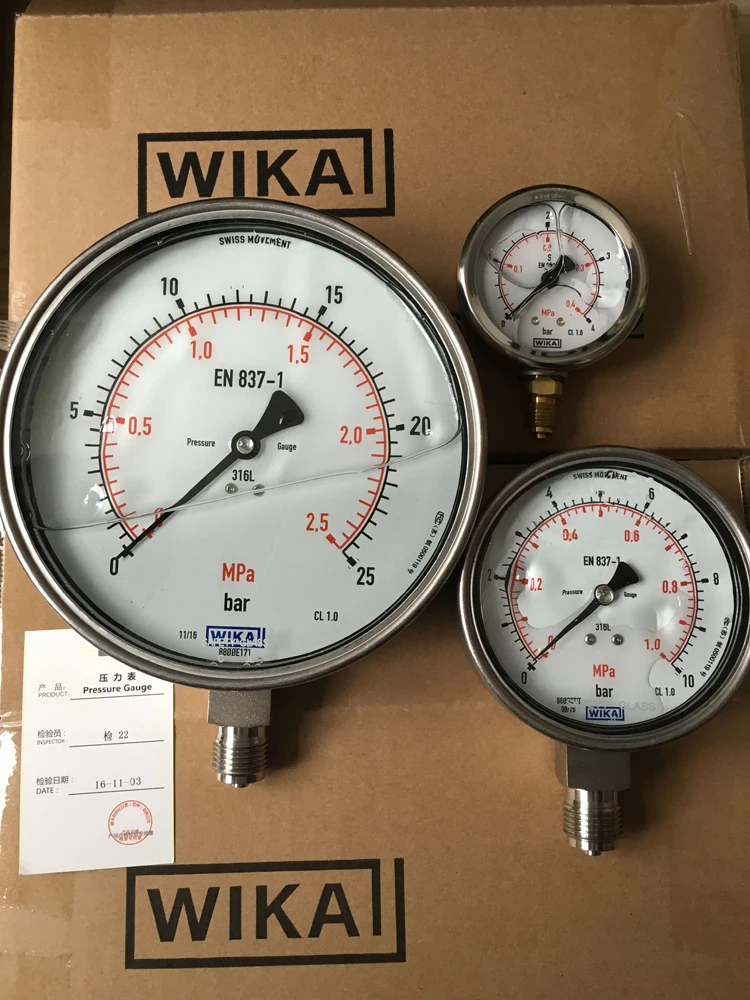 WIKA Hydraulic Pressure Gauge EN837-1 Filled With Liquid, Shockproof, Axial, Radial Band Edge 213.53.063