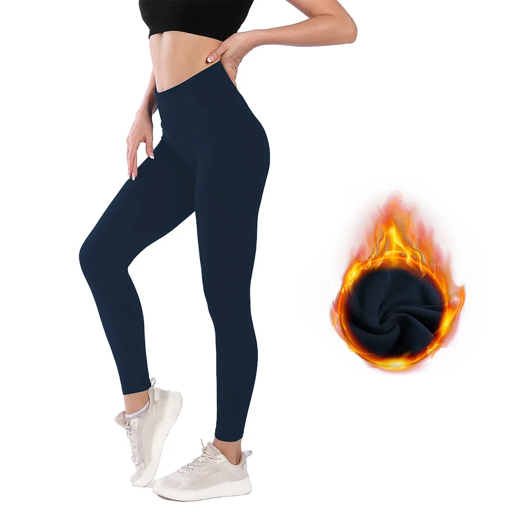 2025 Autumn and Winter Fleece Leggings Women's High Waist Belly Warm Yoga Sports L Leggings Europe and America