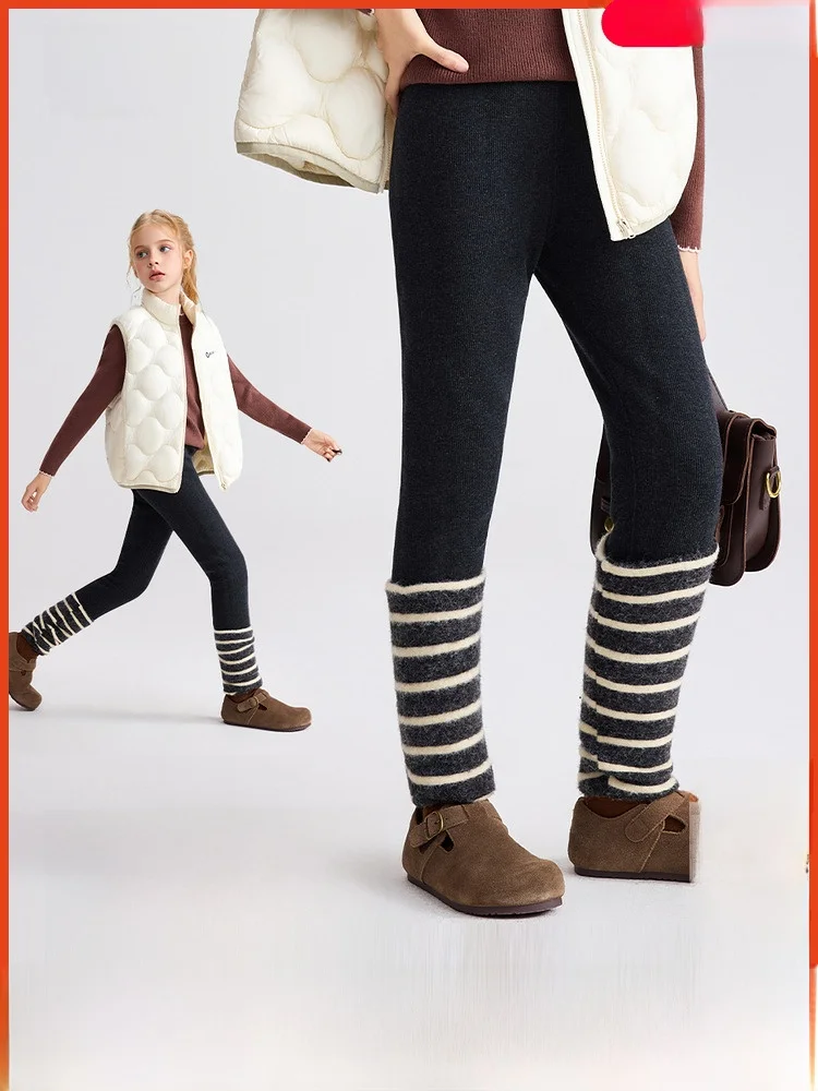 soft-children's-casual-pants-boting-trousers-for-girls-middle-and-large-children-long-pants-cotton-blend-fabric-elastic-waist