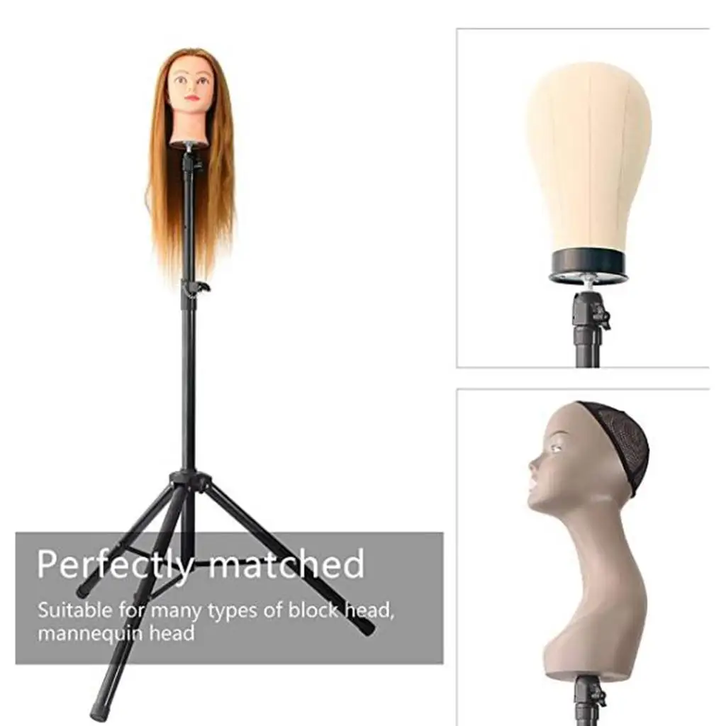 Multifunction Tripod Stand Canvas Block Training Doll Manikin Head Wig Stand (Camera) for Cosmetology Hairdressing