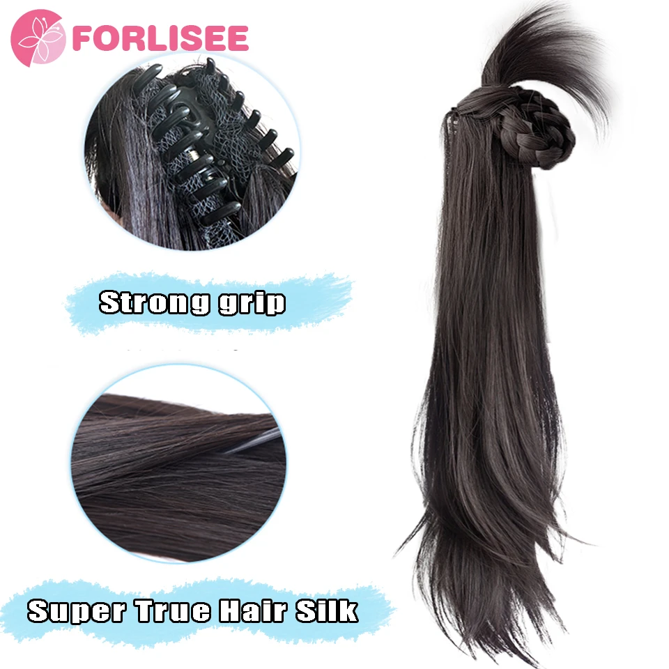 FORLISEE Synthetic Wig Braid Grab Clip Horsetail Wig Gentle Thousand Gold Braid Weave Side New Chinese Low Horsetail Wig