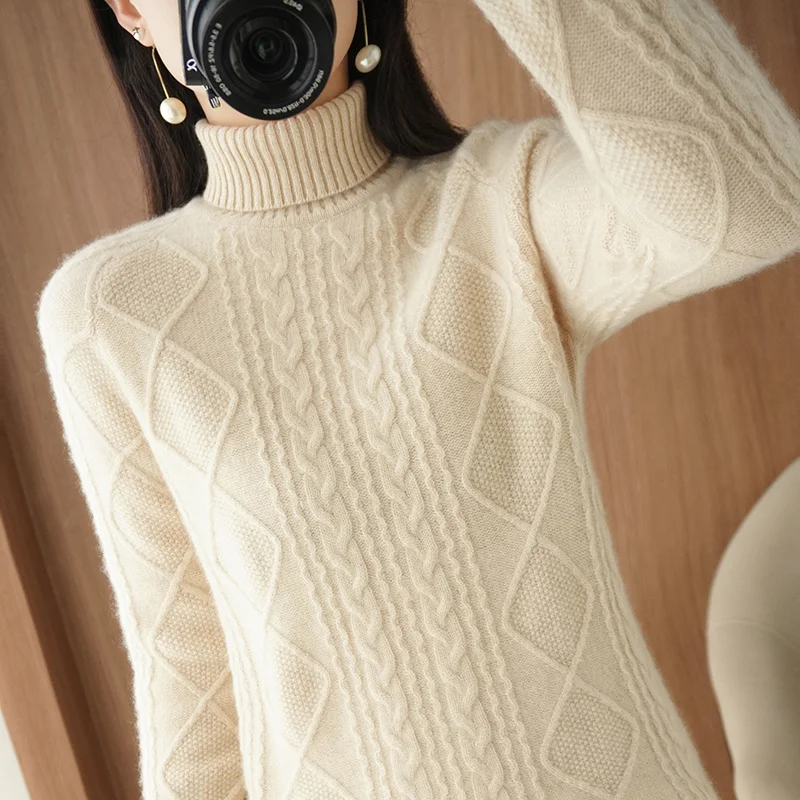 

Winter Soft Warm Women Sweater 100% Goat Cashmere Pullovers Turtleneck HOT SALE Tops for Ladies Full Sleeve Fashion Jumpers WL01