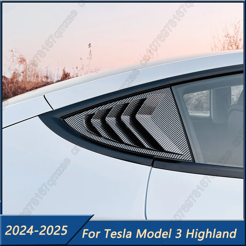 テスラ-モデル3-ハイランド-2024-2025用-リアフェンダー-サイドウィンドウ-ルーバー-ベントカバー-トリム-2個セット-グロスブラック-ボディキット-チューニング