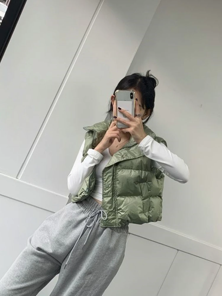 Women's Short Sleeveless Jacket Duck down Vest Pure Color Autumn Winter New Style Fashionable Casual Wear Polyester Cotton Blend