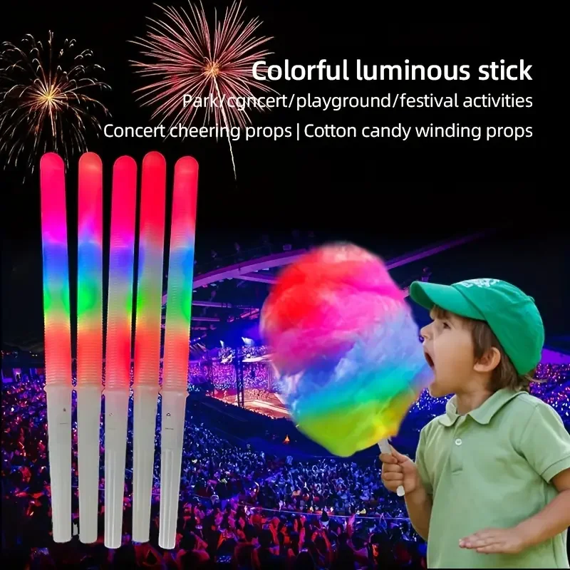 10/30pcs LED Cotton Candy Cones Multi Mode Flashing Glow Cotton Candy Sticks Reusable Cotton Candy Maker Glow Stick Kid Adult