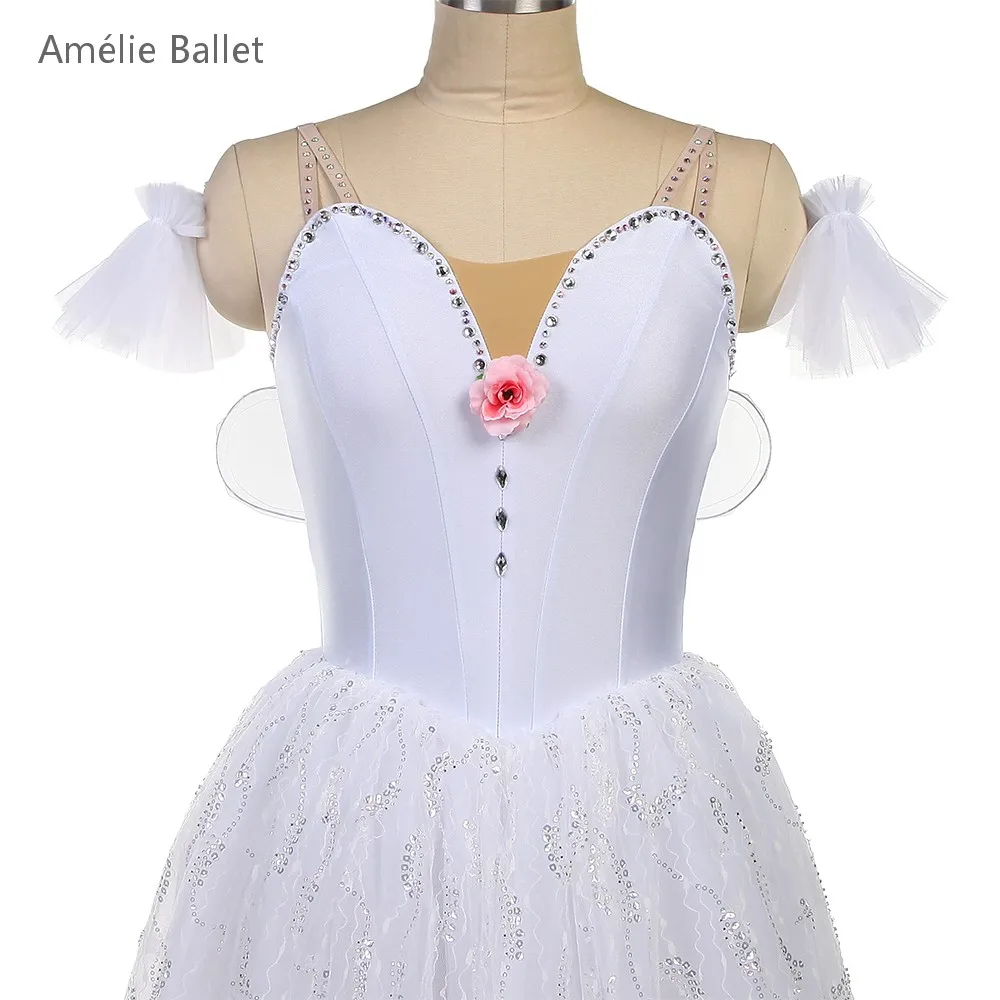 25145 New Ballet Costumes White Spandex Romantic Long Ballet Costumes Adult Girls Stage Performance Dance Costumes
