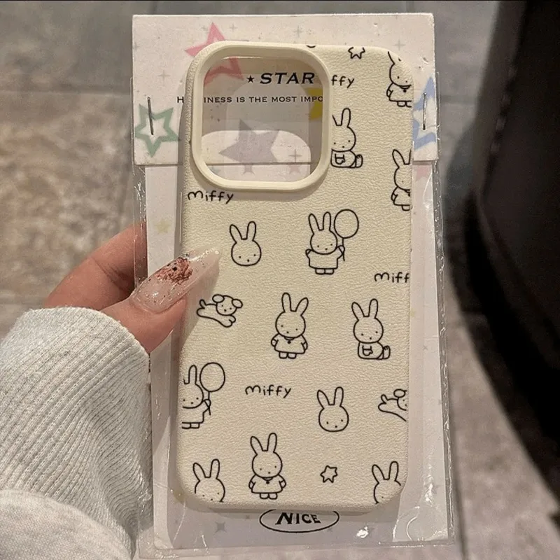 

Kawaii Miffy Cute Painted Matte Texture Cartoon Phone Case Silicone Material Anti Drop Apply To iPhone 16 15 14 13 12 11 ProMax