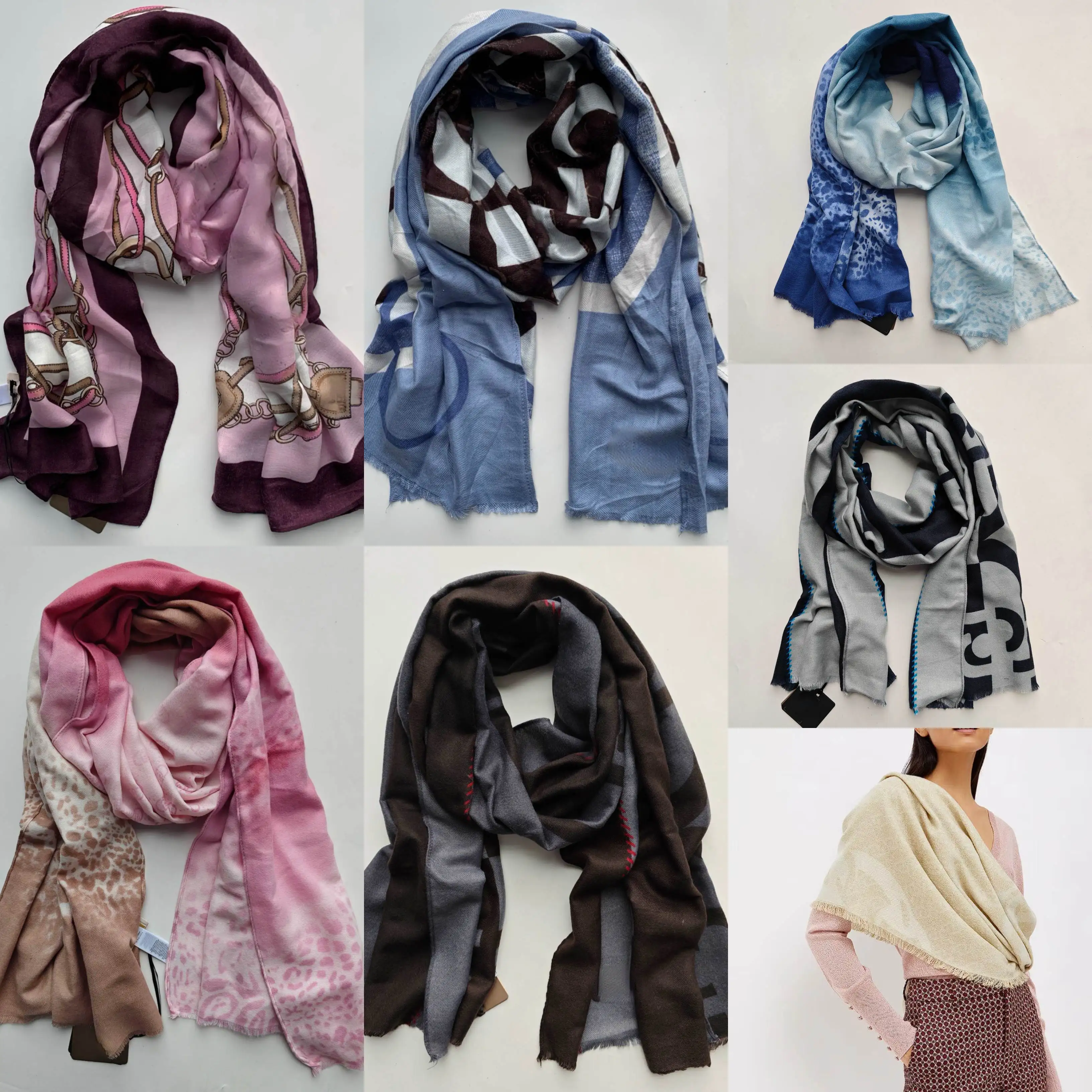 

2025 Новая внешняя торговля итальянский оригинальный легкий роскошный солнцезащитный козырек с принтом букв теплая шаль длинный шарф 70*180 большой размер