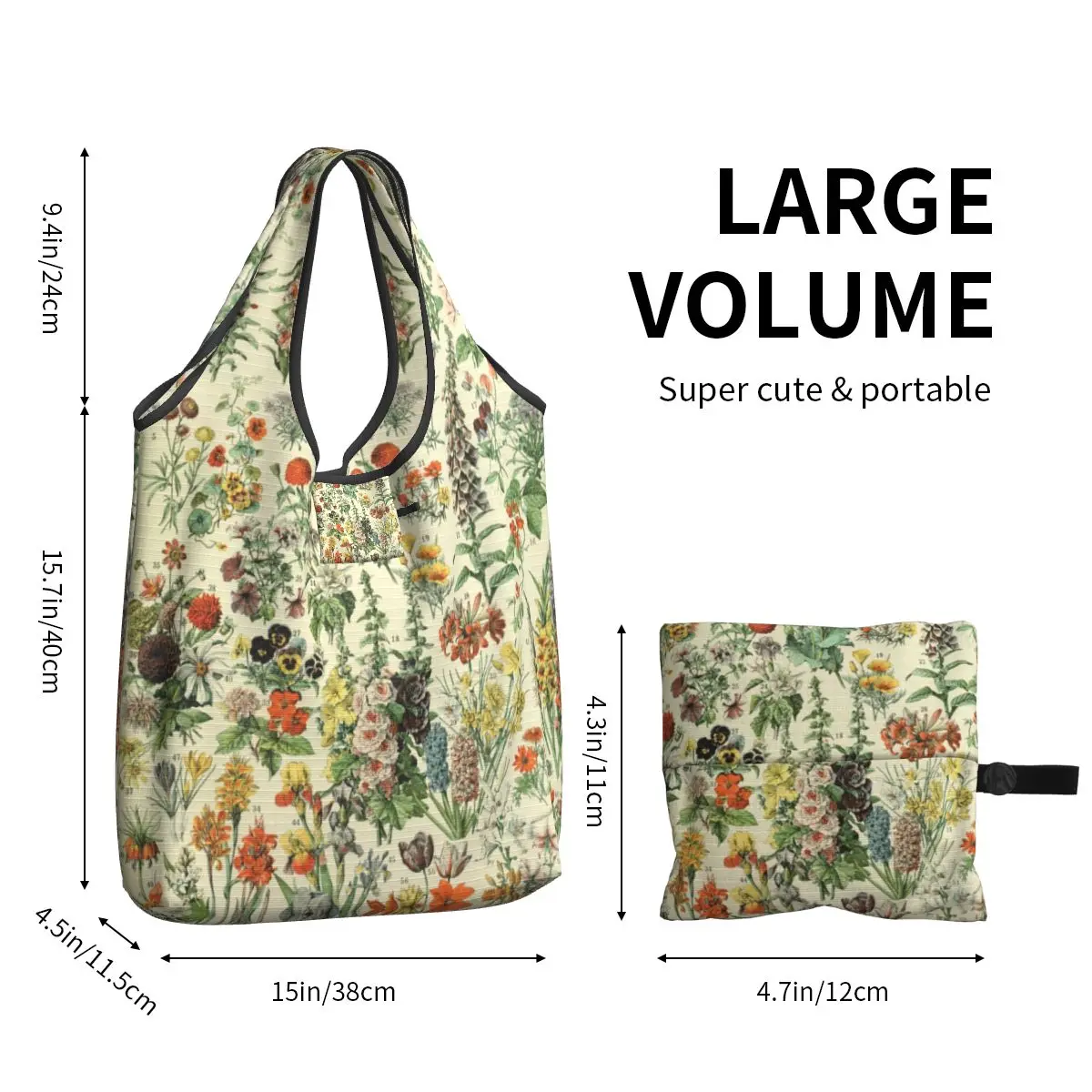 Adolphe Millot Fleurs Shopping Bags Women Portable Big Capacity Groceries Encyclopedia Classic Book Shopper Tote Bags
