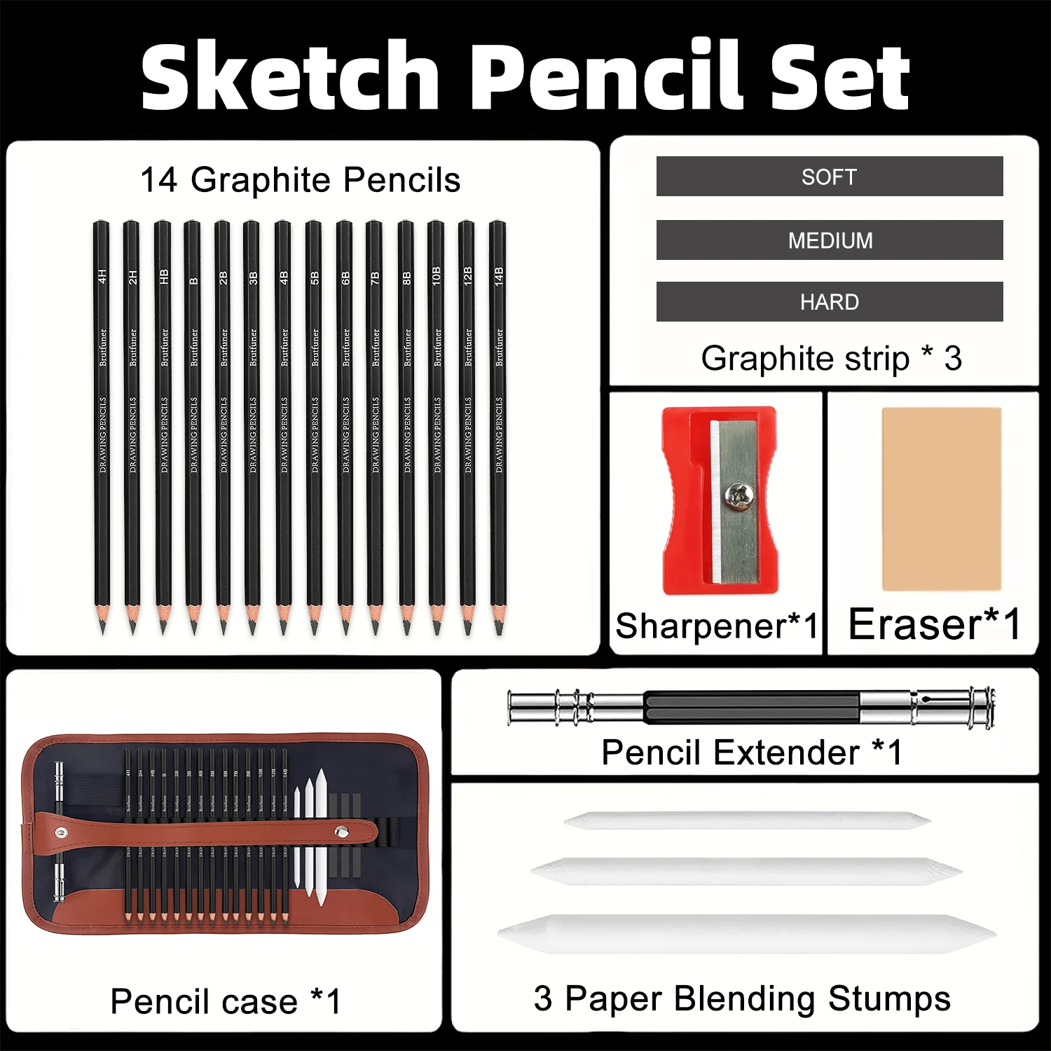 A Set of Art Pencils Designed for Sketching & Drawing,Featuring Graphite Pencils & Pro -Grade Supplies for Painting,Blending