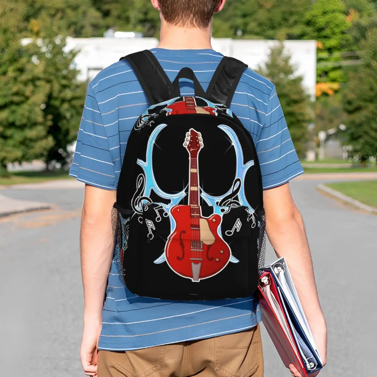 Red Cartoon Electric Guitar Backpack Student BookBag Children School Bag Laptop Shoulder Bags for Boys Girls