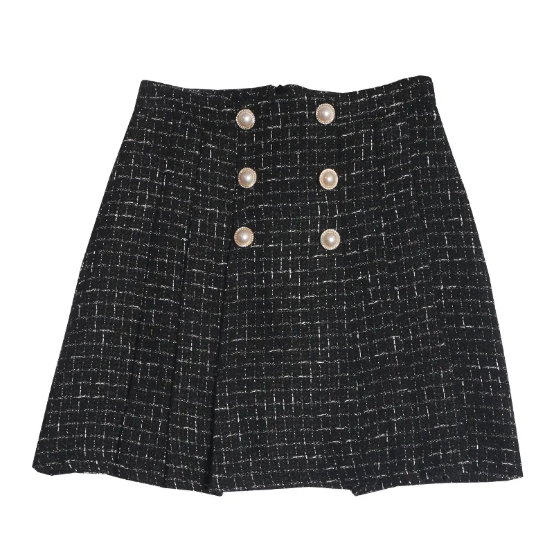 

Women's autumn/winter plaid tweed skirt 2024 new small fragrant style high waisted double row button pleated A-line short skirt