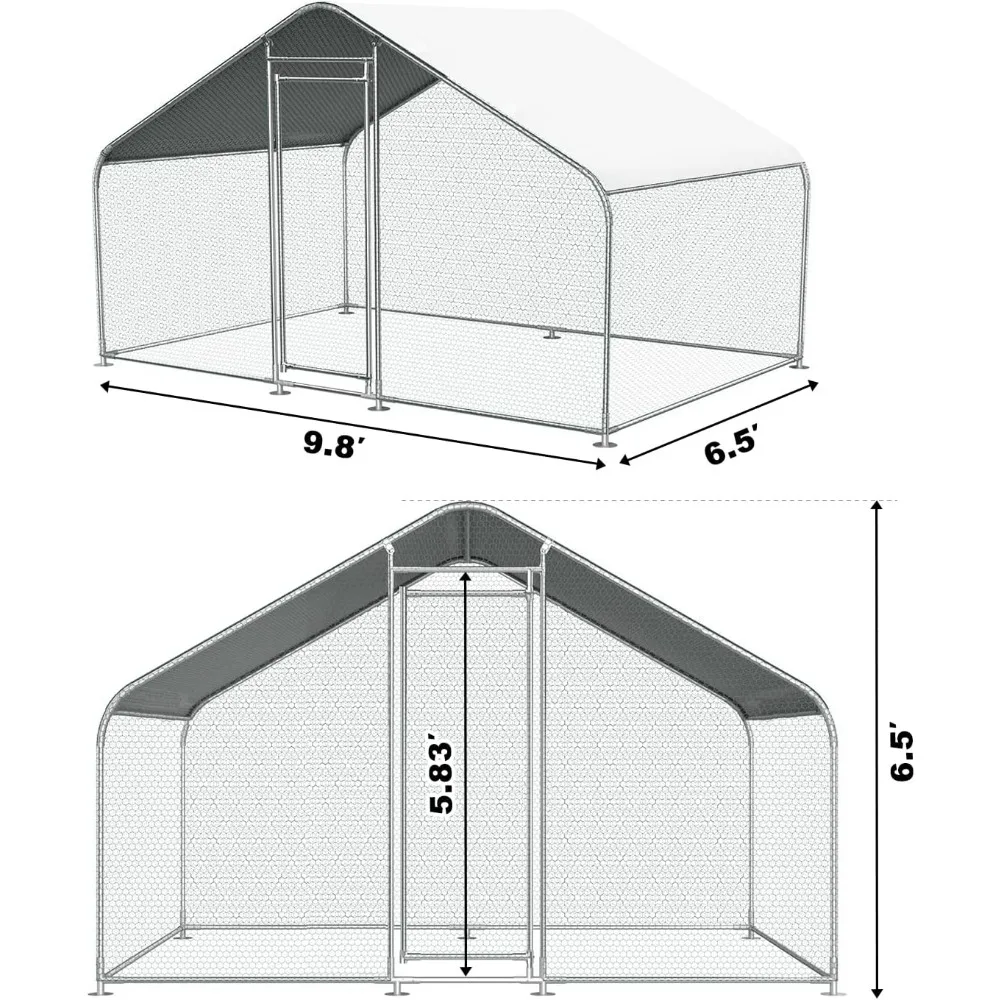 Chicken Coop Large Metal Chicken House Chicken Pen Outdoor for 6/10 Chickens Poultry Cage with Waterproof Cover