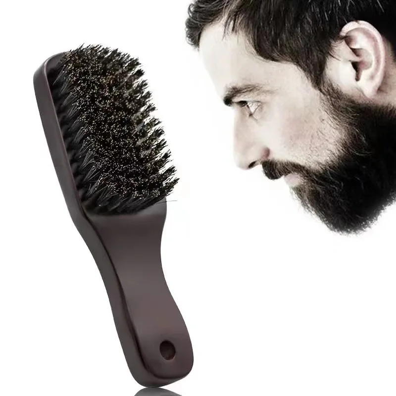 Escova De Barba De Cerdas De Javali Para Homens, Ferramenta De Barbear, Escova De Cabelo, Curvado, Bigode, Estilista, De Madeira