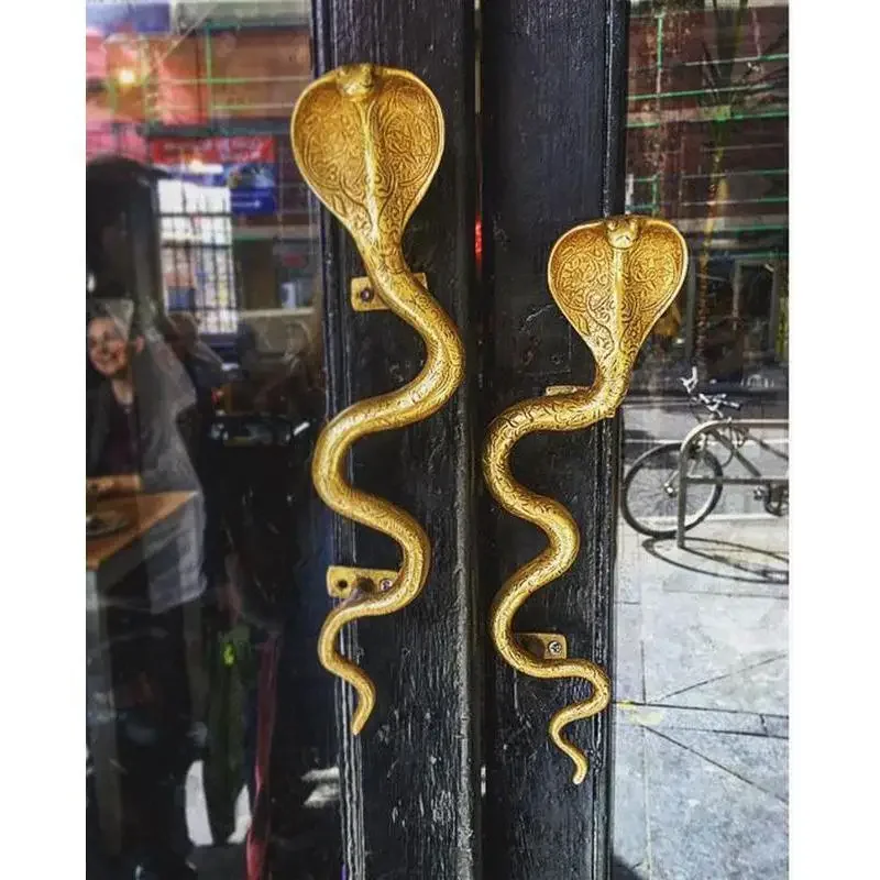 Cobra, Indian handmade brass folio cabinet door handle, personalized surface-mounted indoor door handle