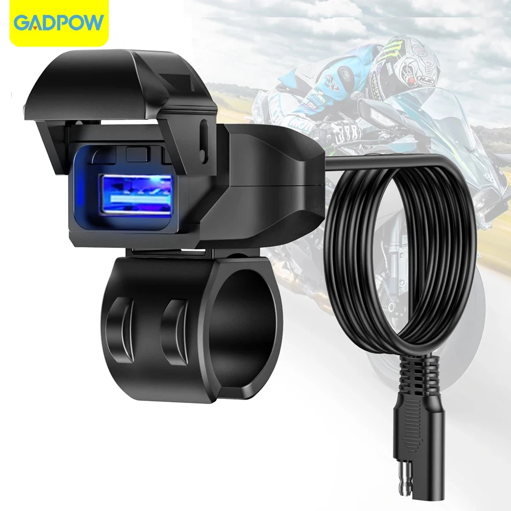 Gadpow Motorcycle USB Charger SAE to USB Adapter  Waterproof Automatically ON/Off Switch DC 9V-24V USB C Motorcycle Charger