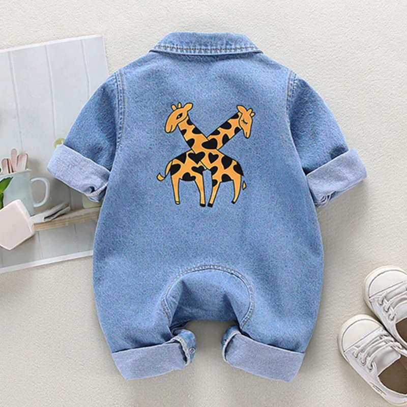 Spring Autumn Newborn Boys Girls Cowboy Broken Hole Jumpsuits Clothes Baby Boys Girls Long Sleeve Rompers Children Rompers