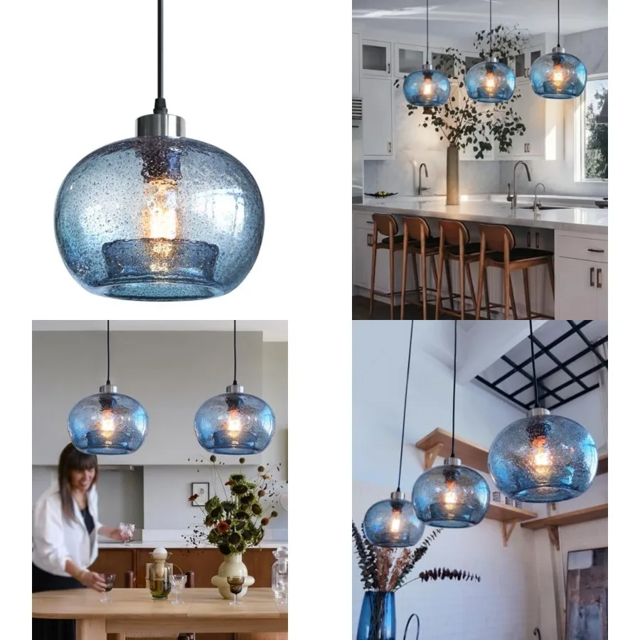 

Glass Pendant Lights Kitchen Island Modern Farmhouse Blue Ceiling Hanging Light Fixtures Globe Over Table Sink Foyer Entryway B