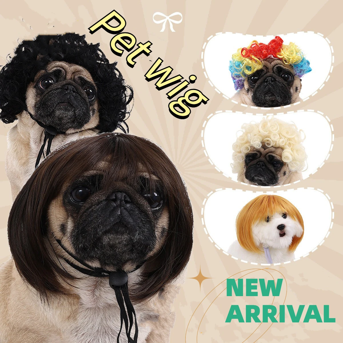 Pet Wig Dog Wig Pet Supplies Halloween Pet Accessories Curly Hair Straight Hair Cat Wig Pet Wig Bobble Natural Color