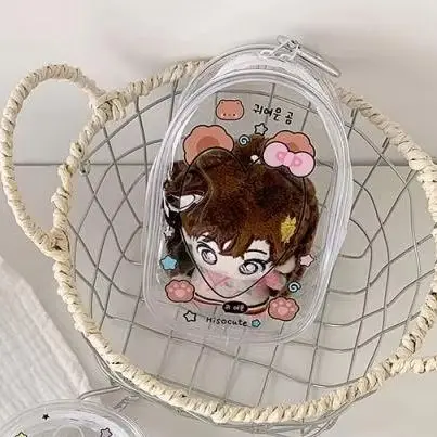 Cartoon-Decorated Transparent Outdoor Bag, Mystery Doll Display Box with Keychain Toy Storage