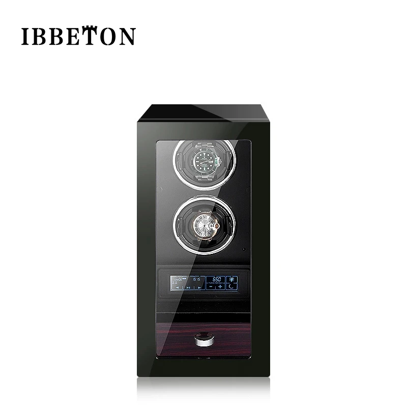 IBBETON الفاخرة ملفاف ساعة ساعات أوتوماتيكية صندوق الأمان مع محرك Mabuchi LCD شاشة تعمل باللمس ساعة خشبية اكسسوارات صندوق عن بعد C