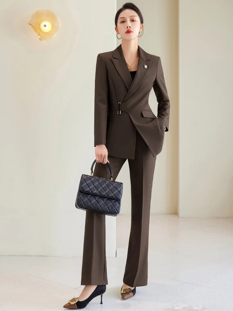 

Tesco Office Lady Suit For Women Work Wear Senior Unique Design Blazer Formal Slim Fit Pant Sets Female Solid Outfits 2 Piece