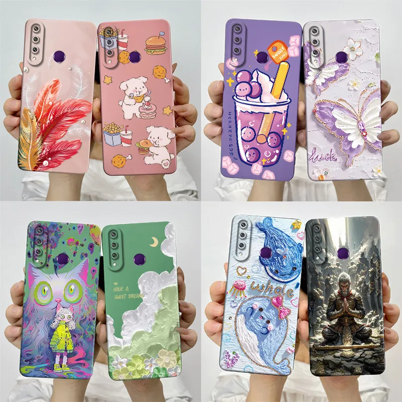 For Huawei Y6P 2020 Phone Case MED-LX9 MED-LX9N Soft Silicone Sweet Painted Protective Back Cover Cute Cartoon Printed Casing