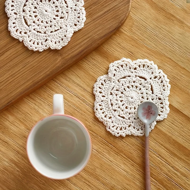 1pcs Bohemian Floral Crochet Coasters Perfect for Coffee Table Vintage Restaurant, Bar, Home Residence Kitchen Decoration