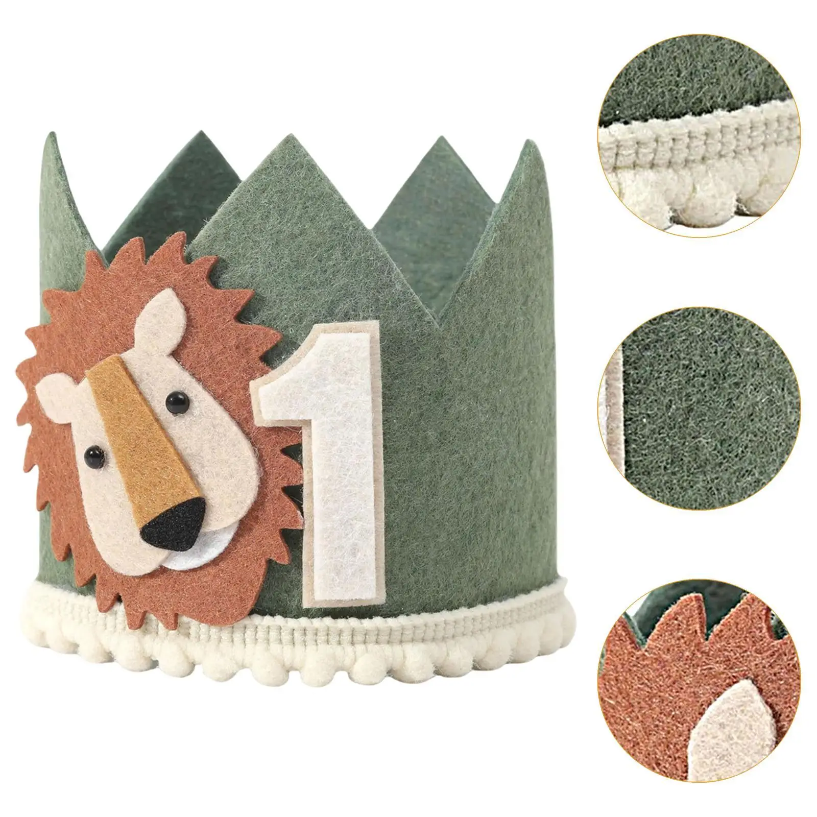 ライオンの最初の誕生日の王冠 ジャングル動物の帽子 ソフトクロスのヘッドドレス 子供の誕生日パーティー カーニバル用