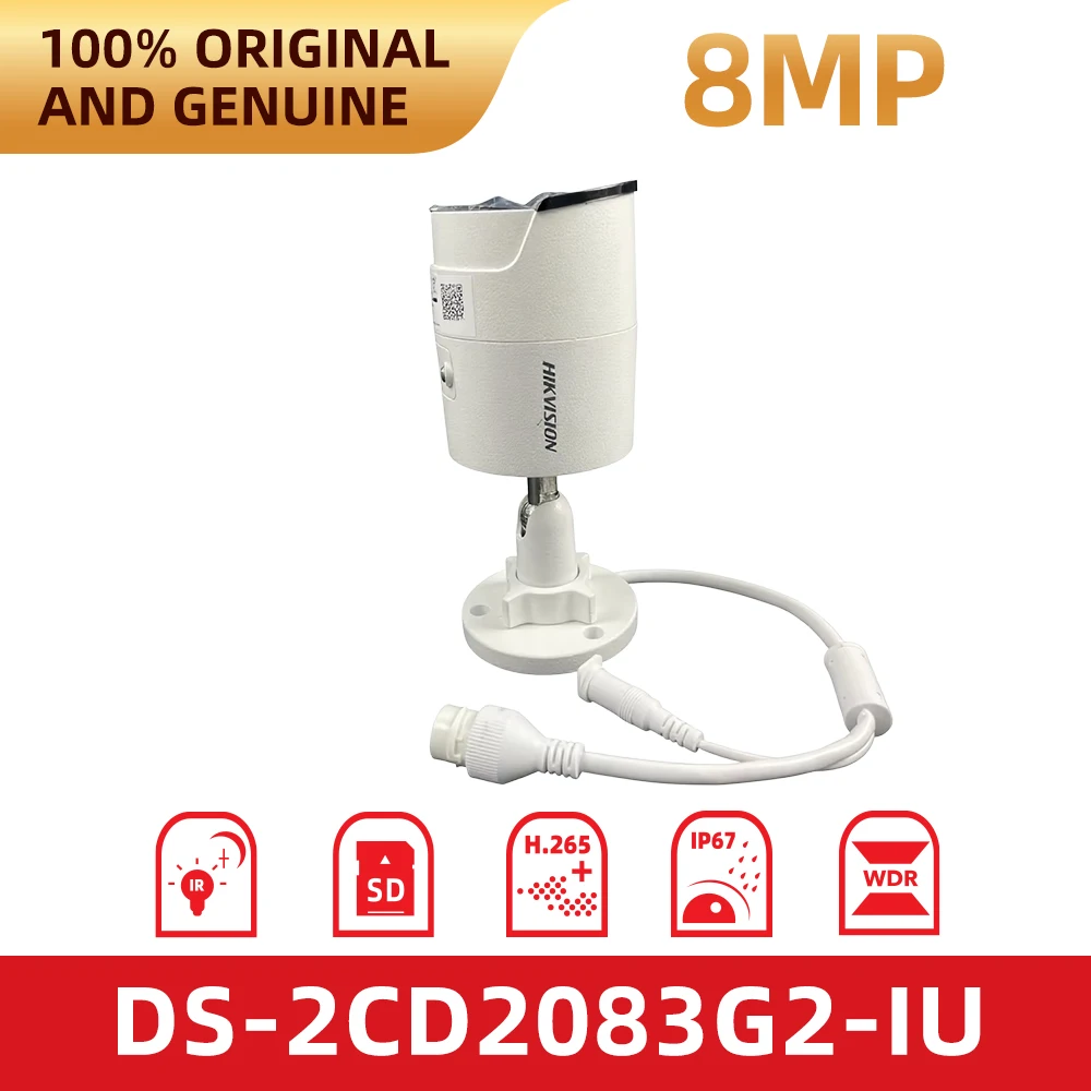 Hikvision DS-2CD2083G2-IU 8MP 4K AcuSense IP Camera Built-in Mic Human Vehicle Detection IR40m PoE Network Bullet Camera IP67 Ou