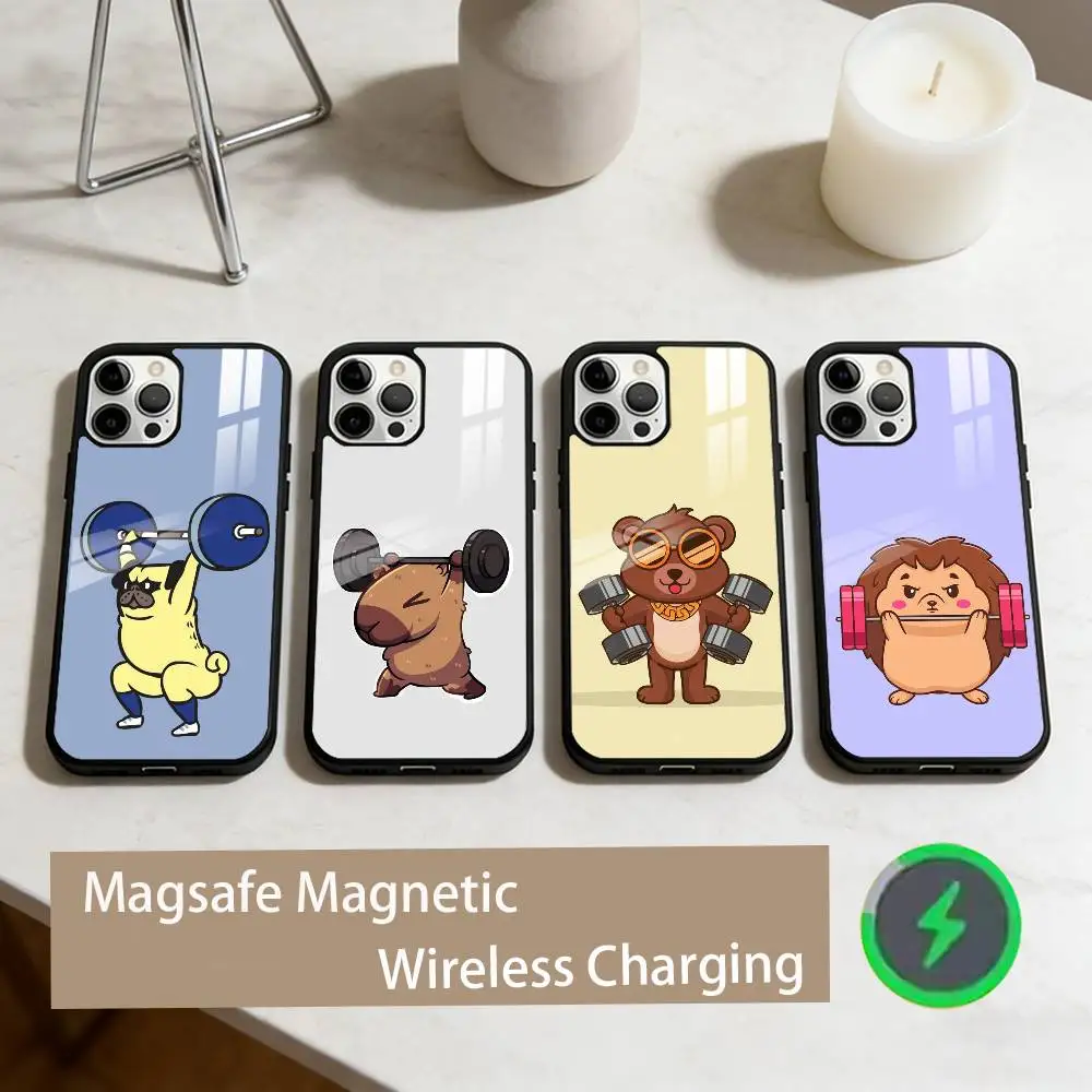 

Cute cartoon animal lifting iron Phone Case For iPhone17,16,15,14,13,12,11 Plus,Pro Max Magnetic For Magsafe Wireless Charging