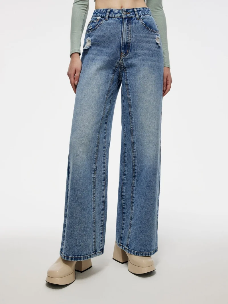 

Уличная одежда, базовые джинсовые брюки, осенняя одежда, женские лоскутные прямые джинсы с высокой талией, женские повседневные универсальные джинсовые брюки