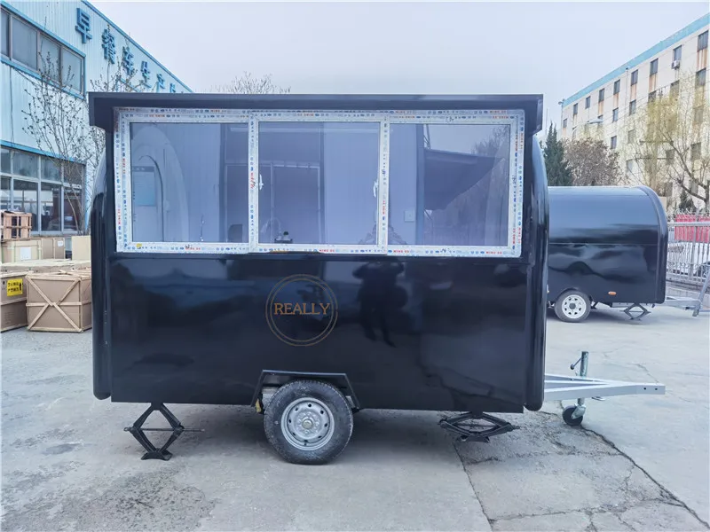 

Black 280cm Length Fast Street Food Vending Carts Mobile Kitchen Hot dog Ice Cream Coffee trailer For customization 300cm 400cm