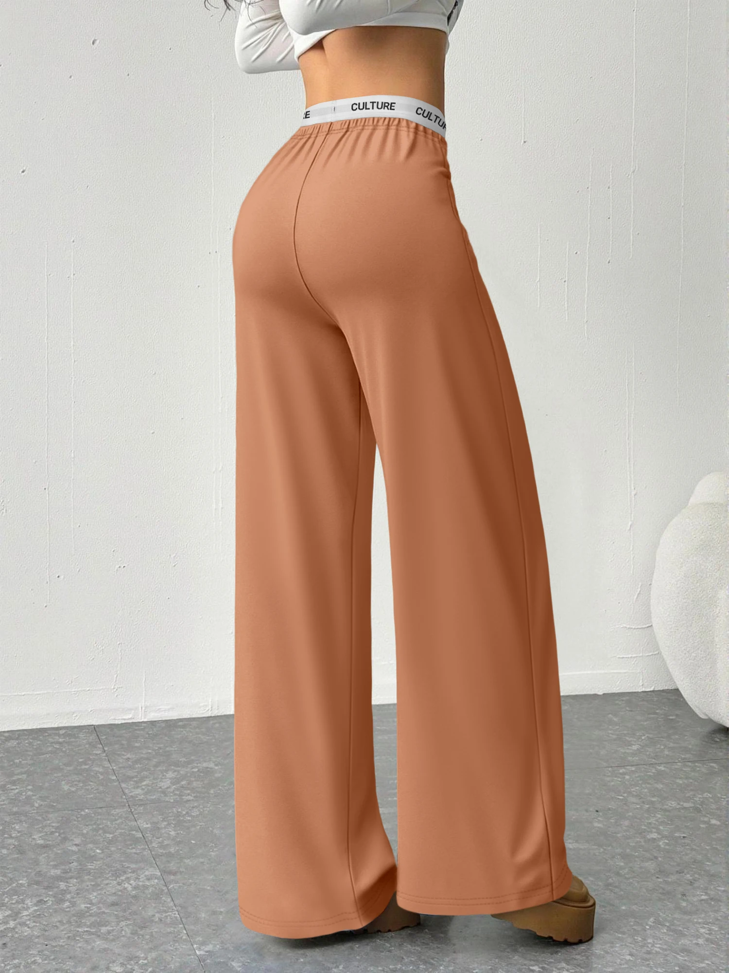 بنطال رياضي نسائي أسود واسع الساق، سروال كاجوال فضفاض مع خصر مطاطي وجيوب #4