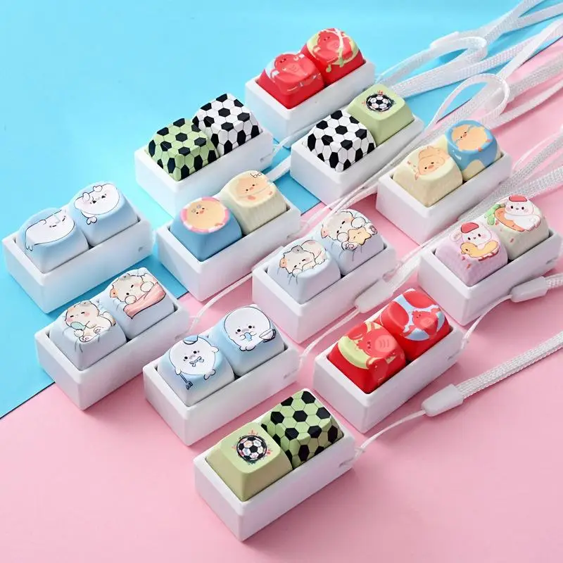 Cartoon Animal Fidget Keycap Keychain Office Stress Relief Cute Bag Decor Pendant Toy