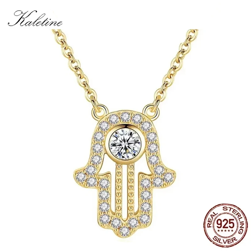 KALETINE Lucky Hamsa Hand Necklace Fatima 925 Sterling Silver Pendant Long Necklace Women Jewelry Gold Chain Initial Necklace