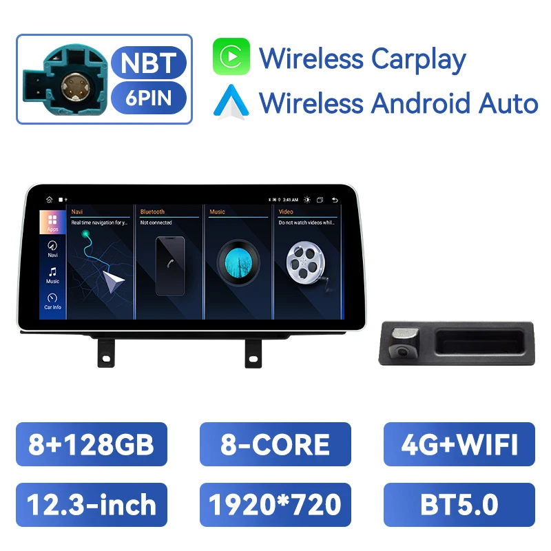 Draadloze Carplay 12.3 Inch 1920*720P Android 14 Auto Multimedia Speler Voor 3 Series F30 F31 F34 4Series F32 F33 F36 2013-2016 Nbt