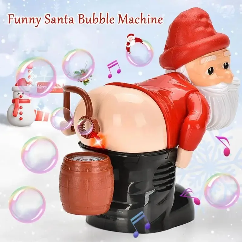 Funny Bubble Machine Santa Bubble Toy Electric Santa Butt Blowing Bubbles with Music and Lights Christmas Gift for Kids