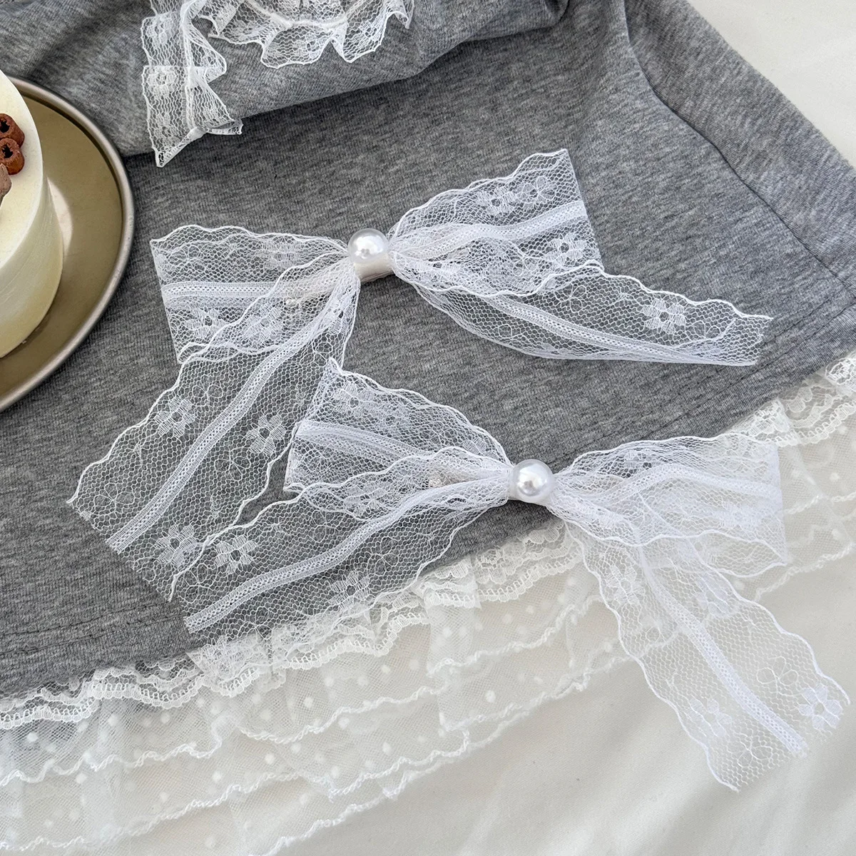 French Pearl Lace Bow hairpin เป็ดคลิปริบบิ้นหางม้าคู่คู่คลิปเจ้าหญิง hairpin คลิปขอบคลิปอุปกรณ์เสริมผม