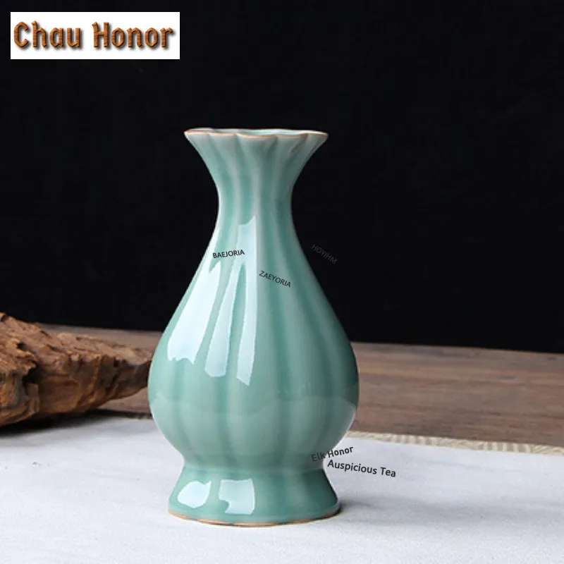 ZAEYORIA Longquan Celadon Vase Aesthetic Cachepot Room Decor Plant Pot Household Flowerpot Tea Ceremony Supplies Collection Gift