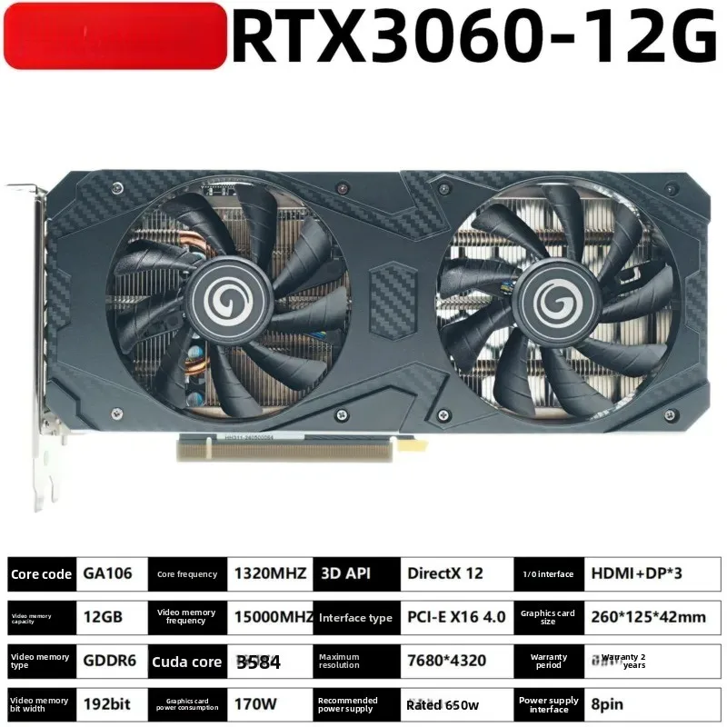 For RTX 3060 12GB GDDR6 Graphics Card Desktop GPU for Large Gaming PC Independent Video Card Support 4K HD Ready to Ship