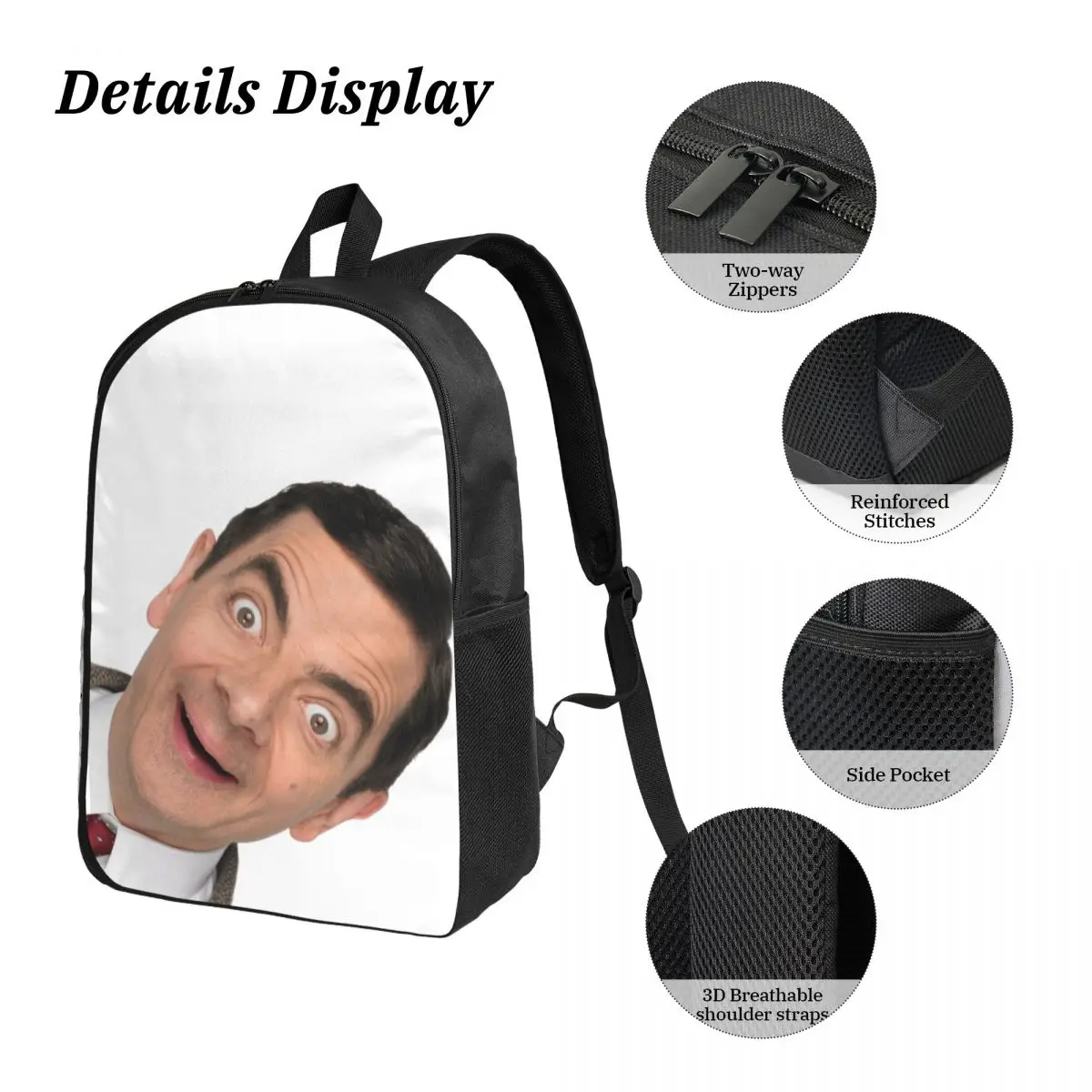 Mr. Bean กระเป๋าเป้สะพายหลังนักเรียนชายหญิง BookBag กระเป๋านักเรียนกระเป๋าสะพายคอมพิวเตอร์ 3ps ถุงอาหารกลางวันฉนวนดินสอกรณี